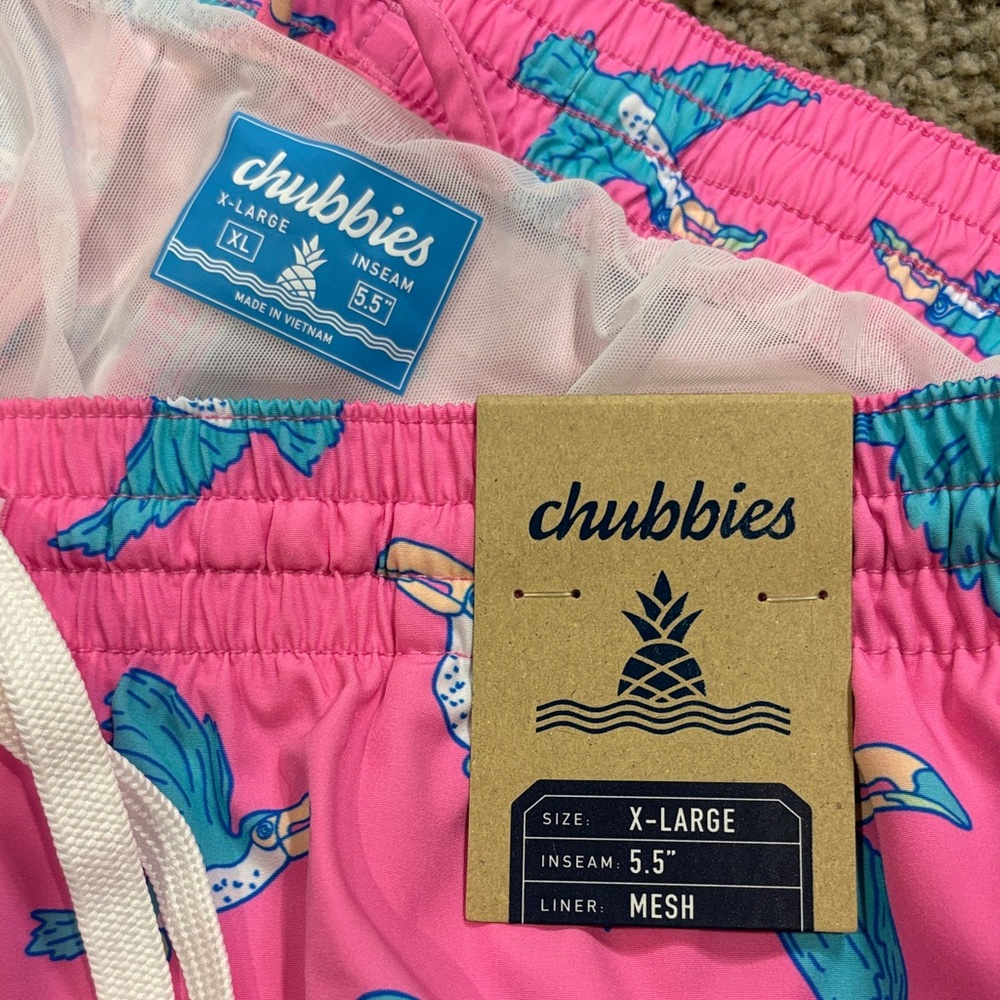 Chubbies Pink Blue Tropical Toucan Mesh Lined Swim Trunks 5.5” XL NWT - Picture 4 of 6
